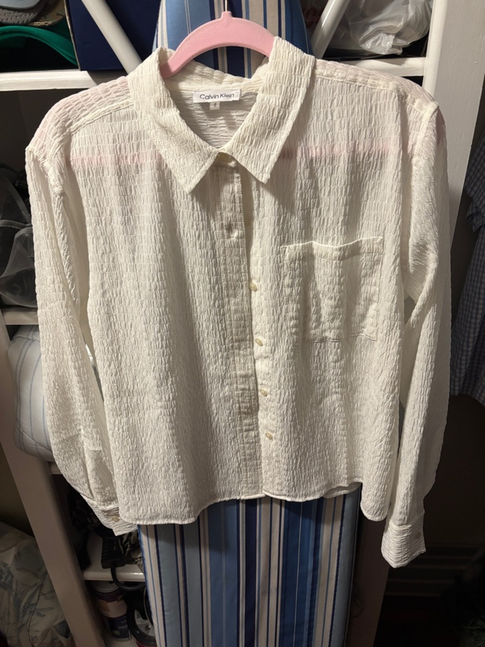 Calvin Klein Ivory Textured Button-Front Blouse